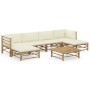 Set de muebles de jardín 7 piezas bambú y cojines blanco crema de vidaXL, Conjuntos de jardín - Ref: Foro24-3058231, Precio: ...