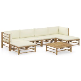 Garden furniture set 7 pieces bamboo and cream white cushions by vidaXL, Garden sets - Ref: Foro24-3058231, Price: 689,99 €, ...