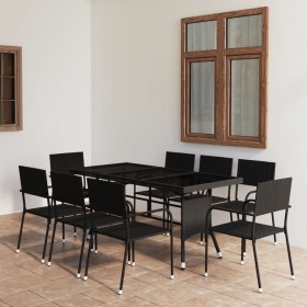 Juego de comedor para jardín 9 piezas ratán sintético negro de vidaXL, Conjuntos de jardín - Ref: Foro24-3059450, Precio: 381...