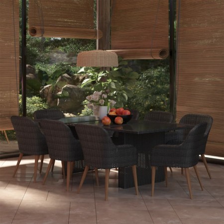 Juego de comedor para jardín 9 piezas ratán sintético negro de vidaXL, Conjuntos de jardín - Ref: Foro24-3059485, Precio: 977...