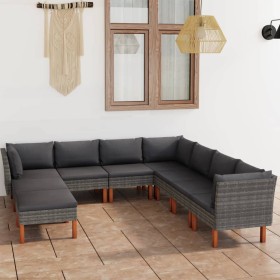 9-piece garden furniture set and gray synthetic rattan cushions by vidaXL, Garden sets - Ref: Foro24-3059721, Price: 602,04 €...