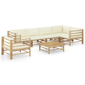 Set de muebles de jardín 7 piezas bambú y cojines blanco crema de vidaXL, Conjuntos de jardín - Ref: Foro24-3058247, Precio: ...