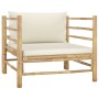 Set de muebles de jardín 7 piezas bambú y cojines blanco crema de vidaXL, Conjuntos de jardín - Ref: Foro24-3058247, Precio: ...