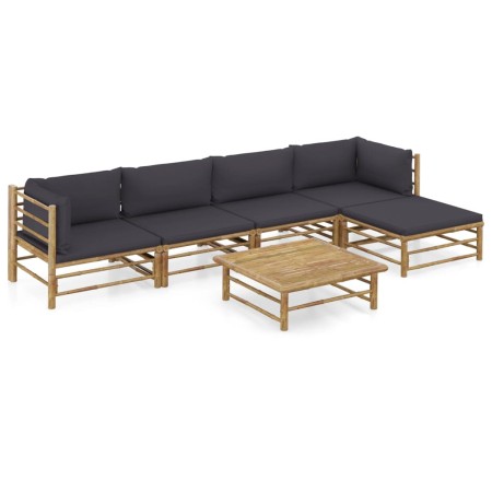 Set de muebles de jardín 6 piezas bambú con cojines gris oscuro de vidaXL, Conjuntos de jardín - Ref: Foro24-3058238, Precio:...