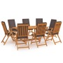 9-piece solid teak garden dining set with gray cushions by vidaXL, Garden sets - Ref: Foro24-3059568, Price: 1,00 €, Discount: %