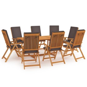 9-piece solid teak garden dining set with gray cushions by vidaXL, Garden sets - Ref: Foro24-3059568, Price: 1,00 €, Discount: %