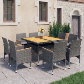 9-piece garden dining set made of PE rattan and gray acacia wood by vidaXL, Garden sets - Ref: Foro24-3058347, Price: 611,30 ...