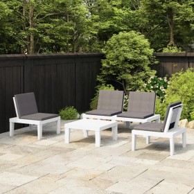 4-teiliges Gartenmöbel-Set mit weißen Kunststoffkissen von vidaXL, Gartensets - Ref: Foro24-3059829, Preis: 335,19 €, Rabatt: %