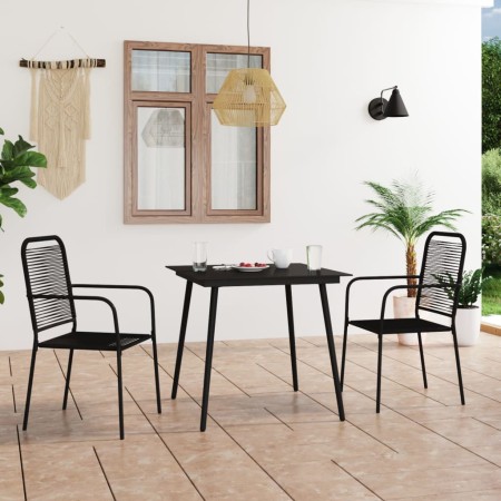 Set de comedor de jardín 3 pzas cuerda de algodón y acero negro de vidaXL, Conjuntos de jardín - Ref: Foro24-3058277, Precio:...