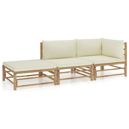 Garden furniture set 3 pieces bamboo and cream white cushions by vidaXL, Garden sets - Ref: Foro24-3058245, Price: 326,78 €, ...