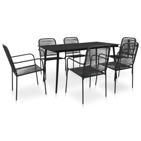 Set de comedor de jardín 7 pzas cuerda de algodón y acero negro de vidaXL, Conjuntos de jardín - Ref: Foro24-3058278, Precio:...