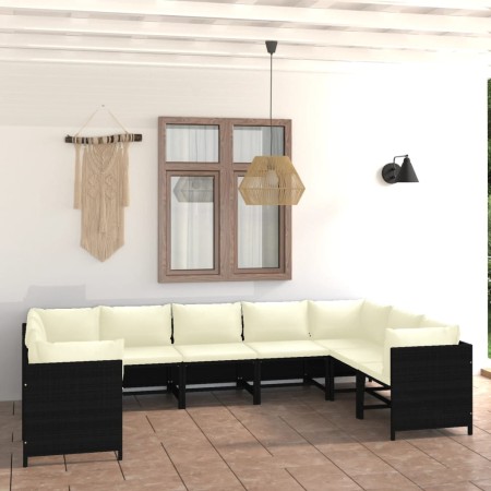 Set de muebles de jardín 9 pzas y cojines ratán sintético negro de vidaXL, Conjuntos de jardín - Ref: Foro24-3059794, Precio:...