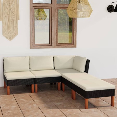 Set de muebles de jardín 5 pzas y cojines ratán sintético negro de vidaXL, Conjuntos de jardín - Ref: Foro24-3059732, Precio:...