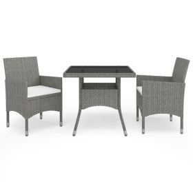 Muebles de jardín 3 piezas ratán sintético y vidrio gris de vidaXL, Conjuntos de jardín - Ref: Foro24-3058309, Precio: 259,86...