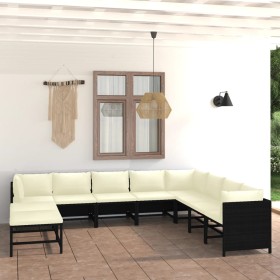 Set de muebles de jardín 9 pzas y cojines ratán sintético negro de vidaXL, Conjuntos de jardín - Ref: Foro24-3059800, Precio:...