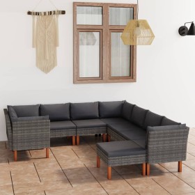 Garden furniture set 9 pieces and gray synthetic rattan cushions by vidaXL, Garden sets - Ref: Foro24-3059722, Price: 743,10 ...