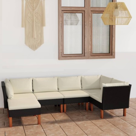 Set de muebles de jardín 6 pzas y cojines ratán sintético negro de vidaXL, Conjuntos de jardín - Ref: Foro24-3059734, Precio:...