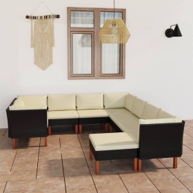 9-teiliges Gartenmöbel-Set und schwarze synthetische Rattankissen von vidaXL, Gartensets - Ref: Foro24-3059744, Preis: 604,60...