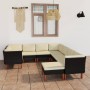 Set de muebles de jardín 9 pzas y cojines ratán sintético negro de vidaXL, Conjuntos de jardín - Ref: Foro24-3059744, Precio:...