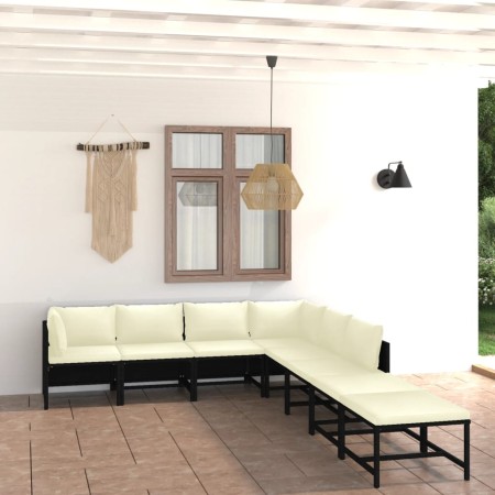 Set de muebles de jardín 8 pzas y cojines ratán sintético negro de vidaXL, Conjuntos de jardín - Ref: Foro24-3059793, Precio:...