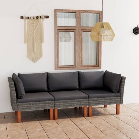 3-seater garden sofa with gray synthetic rattan cushions by vidaXL, Garden sets - Ref: Foro24-3059707, Price: 230,30 €, Disco...