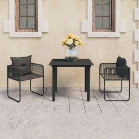 Black PVC rattan 3-piece garden dining set by vidaXL, Garden sets - Ref: Foro24-3060094, Price: 229,99 €, Discount: %