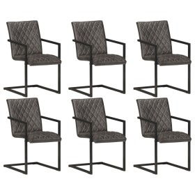 Cantilever Dining Chairs 6 pcs Gray Genuine Leather by vidaXL, dining chairs - Ref: Foro24-3060206, Price: 731,53 €, Discount: %