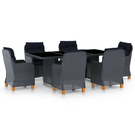 Set comedor jardín 7 pzas cojines ratán sintético gris oscuro de vidaXL, Conjuntos de jardín - Ref: Foro24-3060165, Precio: 1...