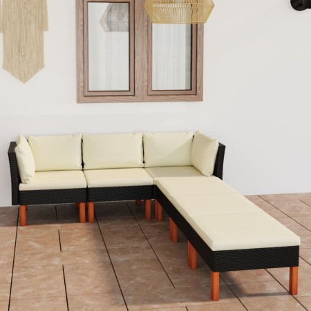 Set de muebles de jardín 6 pzas y cojines ratán sintético negro de vidaXL, Conjuntos de jardín - Ref: Foro24-3059750, Precio:...