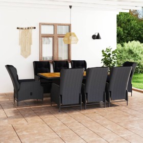 Set comedor jardín 9 pzas y cojines ratán sintético gris oscuro de vidaXL, Conjuntos de jardín - Ref: Foro24-3060139, Precio:...