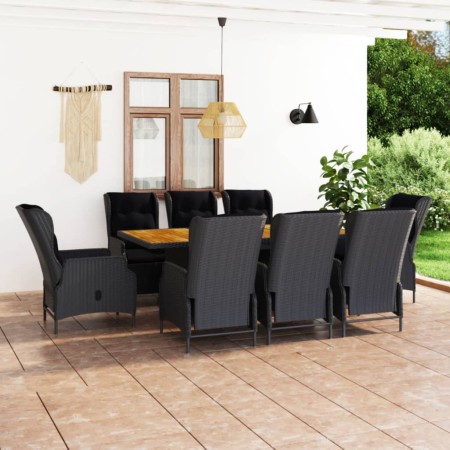 Set comedor jardín 9 pzas y cojines ratán sintético gris oscuro de vidaXL, Conjuntos de jardín - Ref: Foro24-3060139, Precio:...