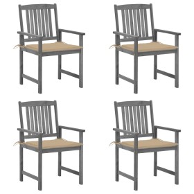 Garden chairs with cushions 4 pcs solid gray acacia wood by vidaXL, Garden chairs - Ref: Foro24-3061228, Price: 272,52 €, Dis...