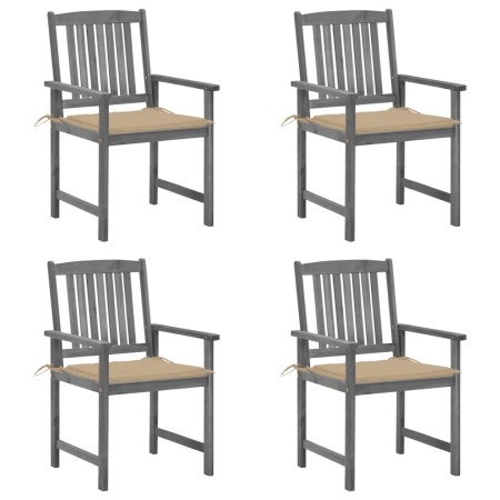 Garden chairs with cushions 4 pcs solid gray acacia wood by vidaXL, Garden chairs - Ref: Foro24-3061228, Price: 272,99 €, Dis...