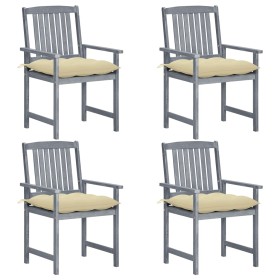 Garden chairs with cushions 4 pcs solid gray acacia wood by vidaXL, Garden chairs - Ref: Foro24-3061256, Price: 264,99 €, Dis...