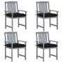 Garden chairs with cushions 4 pcs solid gray acacia wood by vidaXL, Garden chairs - Ref: Foro24-3061266, Price: 264,35 €, Dis...