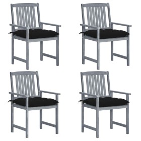 Garden chairs with cushions 4 pcs solid gray acacia wood by vidaXL, Garden chairs - Ref: Foro24-3061266, Price: 264,99 €, Dis...