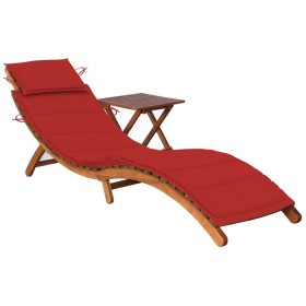 Garden lounger with table and cushion made of solid acacia wood. by vidaXL, Loungers - Ref: Foro24-3061593, Price: 190,14 €, ...