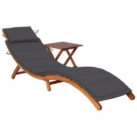 Garden lounger with table and cushion made of solid acacia wood. by vidaXL, Loungers - Ref: Foro24-3061587, Price: 190,14 €, ...