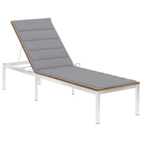 Lounger with solid acacia wood and stainless steel cushion by vidaXL, Loungers - Ref: Foro24-3061459, Price: 227,90 €, Discou...