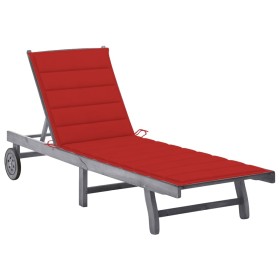 Garden lounger with solid gray acacia wood cushion by vidaXL, Loungers - Ref: Foro24-3061365, Price: 190,45 €, Discount: %