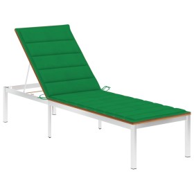 Sun lounger with solid acacia wood and stainless steel cushion by vidaXL, Loungers - Ref: Foro24-3061463, Price: 224,64 €, Di...