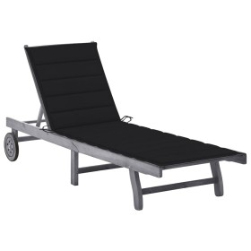 Garden lounger with solid gray acacia wood cushion by vidaXL, Loungers - Ref: Foro24-3061366, Price: 190,45 €, Discount: %