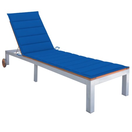 Lounger with cushion solid acacia wood and galvanized steel by vidaXL, Loungers - Ref: Foro24-3061552, Price: 268,39 €, Disco...