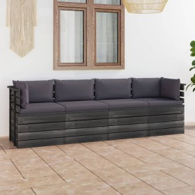 4-Sitzer-Gartensofa aus Paletten und Kissen aus massivem Kiefernholz von vidaXL, Gartensets - Ref: Foro24-3061743, Preis: 430...