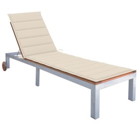 Lounger with cushion solid acacia wood and galvanized steel by vidaXL, Loungers - Ref: Foro24-3061544, Price: 255,99 €, Disco...