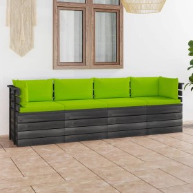 4-Sitzer-Gartensofa aus Paletten und Kissen aus massivem Kiefernholz von vidaXL, Gartensets - Ref: Foro24-3061754, Preis: 410...