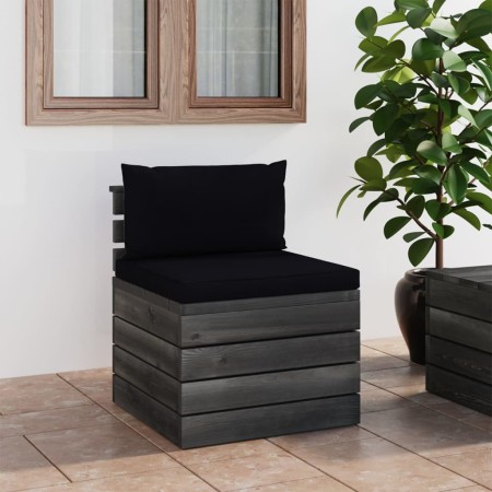 Zentrales Sofa aus Gartenpaletten mit Kissen aus Kiefernholz von vidaXL, Modulare Sofas für den Außenbereich - Ref: Foro24-30...