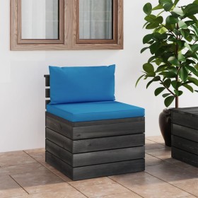 Central sofa made of garden pallets with pine wood cushions by vidaXL, Modular outdoor sofas - Ref: Foro24-3061687, Price: 90...