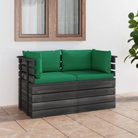 2-Sitzer-Gartensofa aus Paletten und Kissen aus massivem Kiefernholz von vidaXL, Gartensets - Ref: Foro24-3061736, Preis: 195...