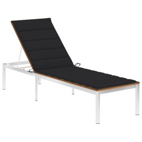 Lounger with solid acacia wood and stainless steel cushion by vidaXL, Loungers - Ref: Foro24-3061465, Price: 237,11 €, Discou...